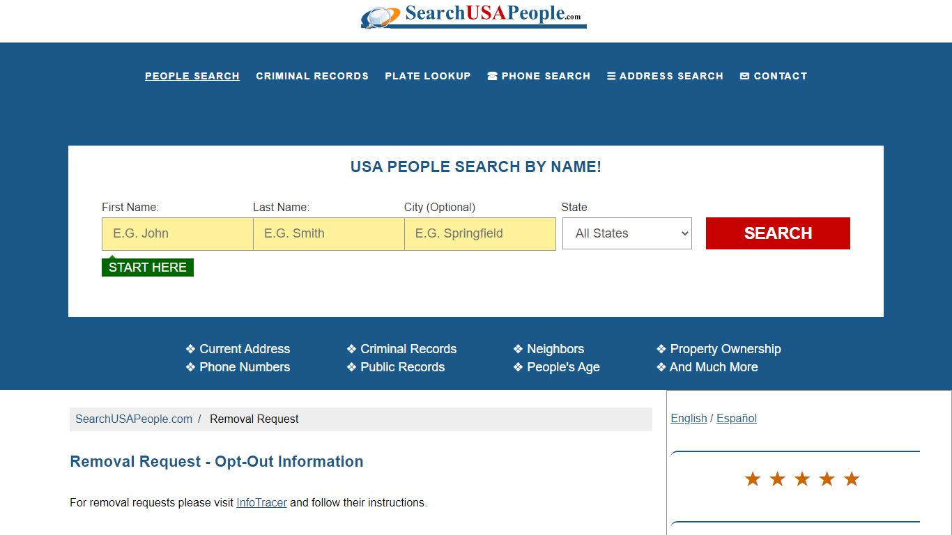Data Removal Request - Opt Out | SearchUSAPeople